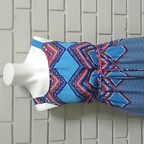 Paper Doll Blue & Pink Geometric/Aztec High Low Midi Dress. Size 12 (girl) - Picture 2 of 9